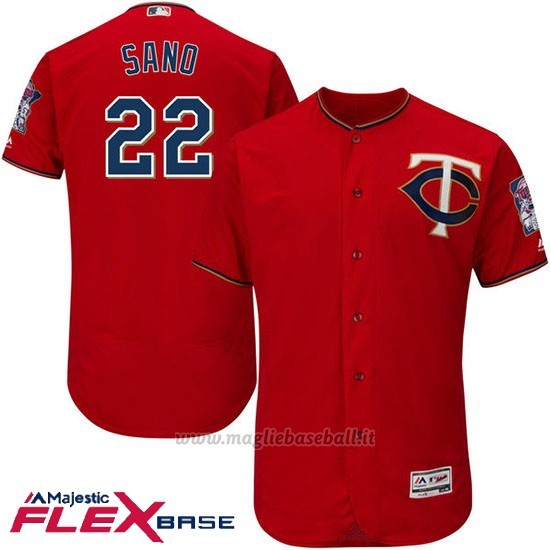 Maglia Baseball Uomo Minnesota Twins Miguel Sano Majestic Autentico Collezione Flex Base Scarlet